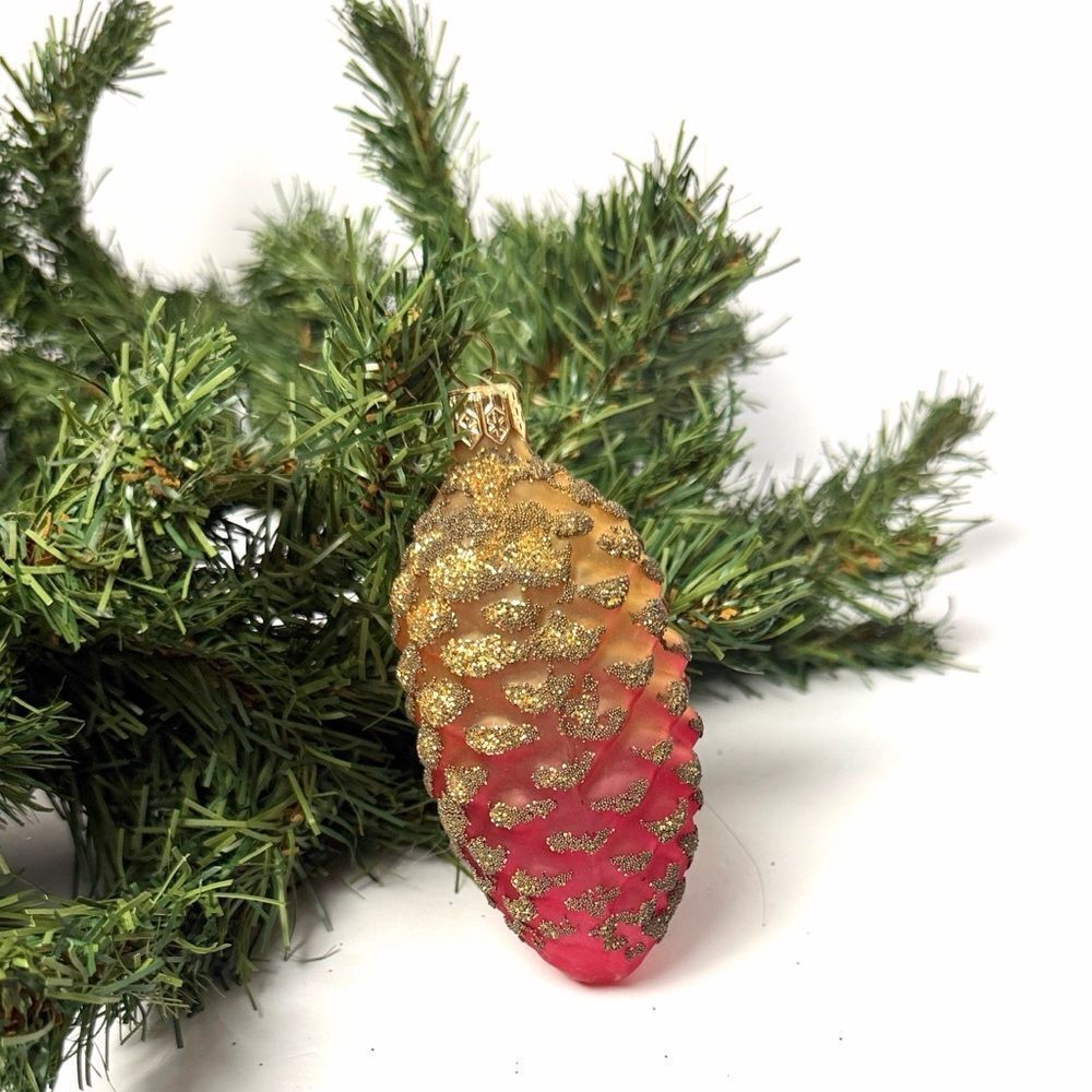 Department 56 Christmas Ornament Blown Glass Shimmering Pinecone 4" Poland